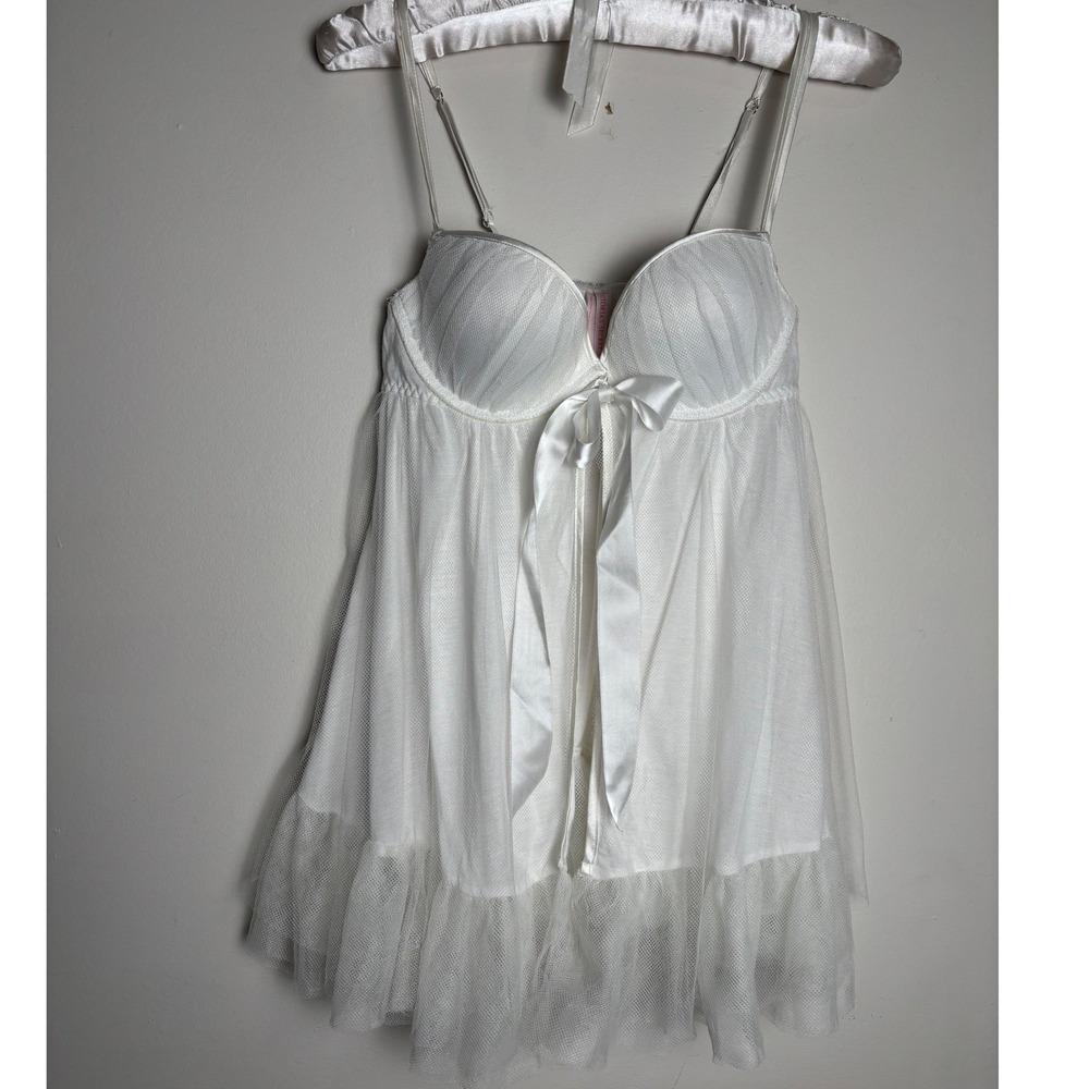 Victoria's Secret Babydoll Cami Top 34B Coquette Lingerie Bridal Tulle Mesh